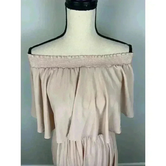 Show Me Your MuMu Hacienda Maxi Dress Off Shoulder Nude Chiffon Lined Size L - Picture 2 of 16